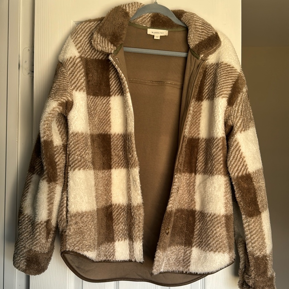 Fuzzy plaid shacket